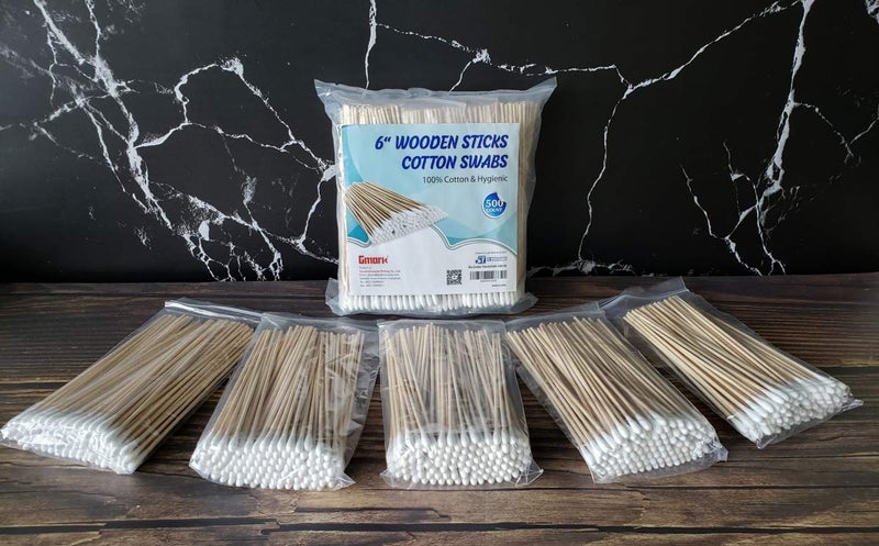 Gmark 500pcs Count 6" Cotton Swabs Wooden Sticks Cotton Tipped Applicator GM1091B - Image 3